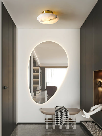 Oval Alabaster Brass LED Ceiling Light