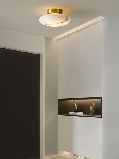 Oval Alabaster Brass LED Ceiling Light