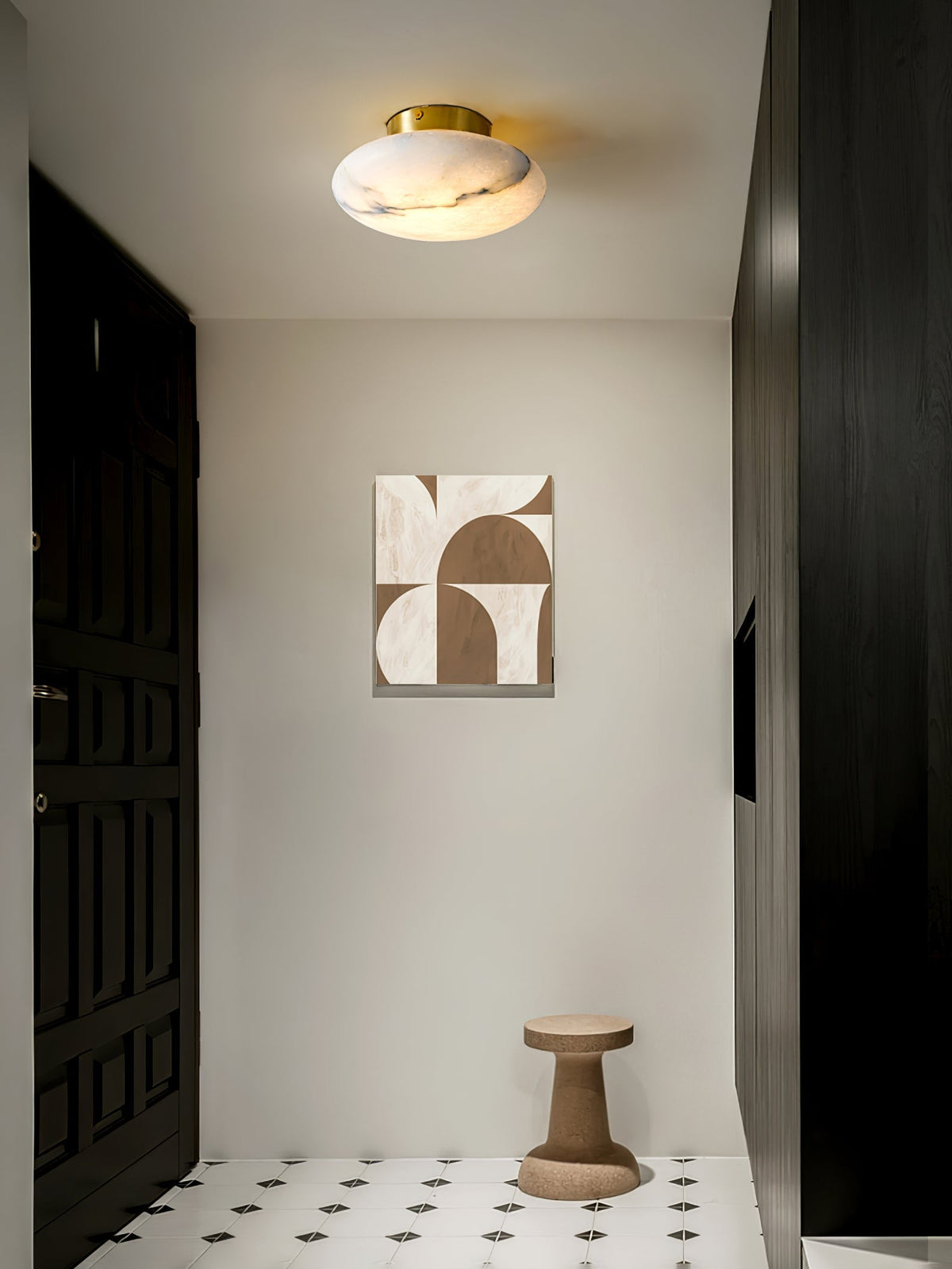 Oval Alabaster Brass LED Ceiling Light
