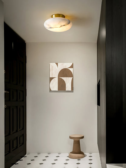 Oval Alabaster Brass LED Ceiling Light
