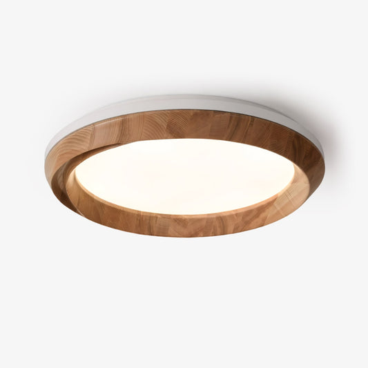 Ripple Wood LED Ceiling Light / ∅ 17.7" x H 5.1" / White & Wood color / Warm Light