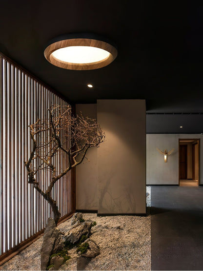Ripple Wood LED Ceiling Light / ∅ 23.6" x H 5.1" / White & Wood color / Warm Light