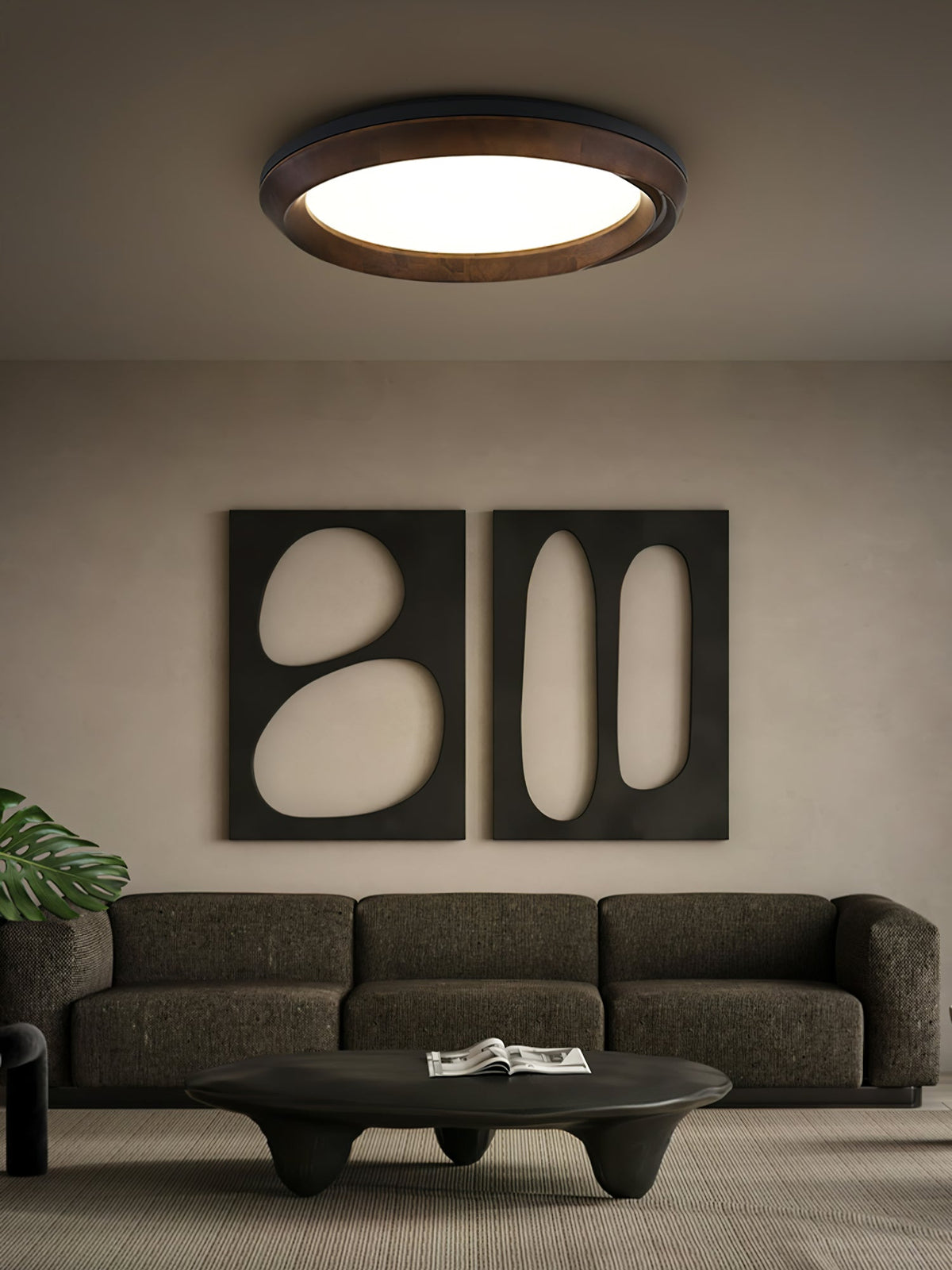 Ripple Wood LED Ceiling Light / ∅ 31.5" x H 5.1" / White & Wood color / Warm Light