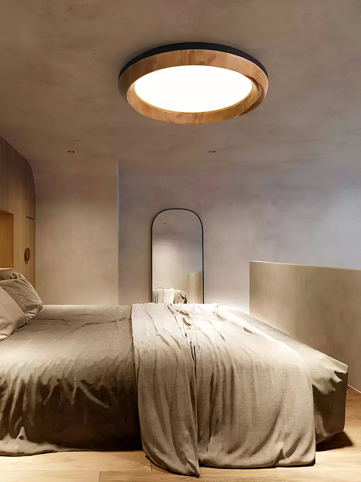 Ripple Wood LED Ceiling Light / ∅ 31.5" x H 5.1" / Black & Wood color / Warm Light