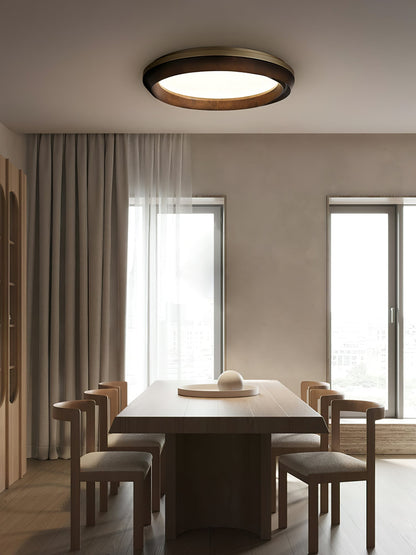 Ripple Wood LED Ceiling Light / ∅ 31.5" x H 5.1" / Gold & Walnut Color / Warm Light