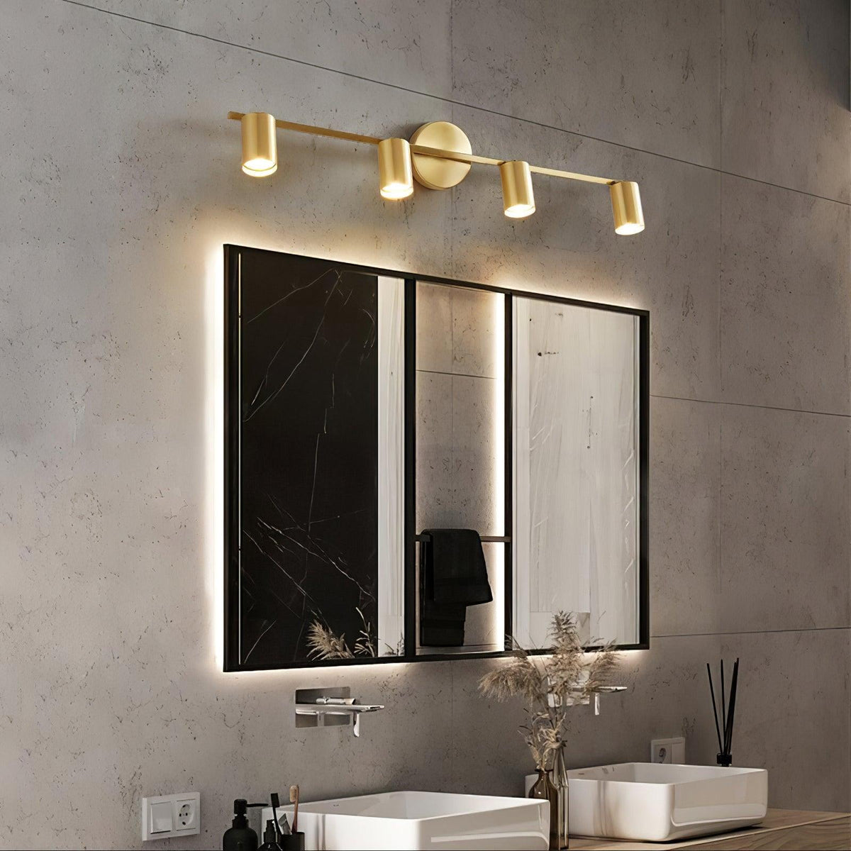 Rotatable 2-4 Light Brass Spotlight Wall Light / 2 lamps L 19.7″ x W 4.7″ x H 6.9″ / L 50 cm x W 12cm  x H 17.5cm / Black brushed gold