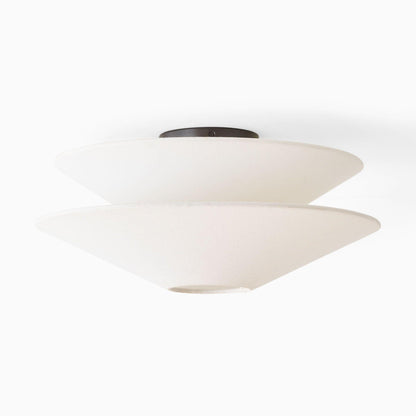 Tiered White Linen Flush Ceiling Light