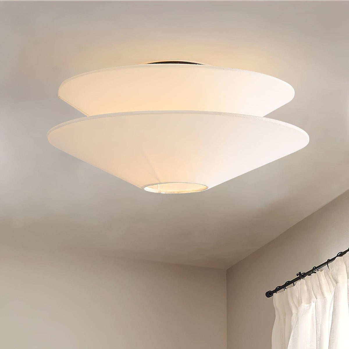 Tiered White Linen Flush Ceiling Light / ∅ 23.6″ x H 9.4″ / Dia 60cm x H 24cm / White