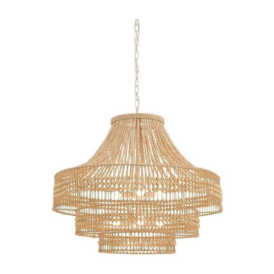 Tiered Wood Bead Abaca Chandelier / Small