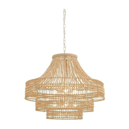 Tiered Wood Bead Abaca Chandelier / Small