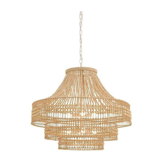 Tiered Wood Bead Abaca Chandelier / Small