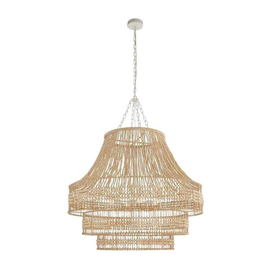 Tiered Wood Bead Abaca Chandelier / Large