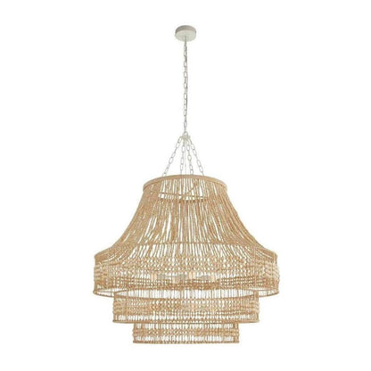 Tiered Wood Bead Abaca Chandelier / Large