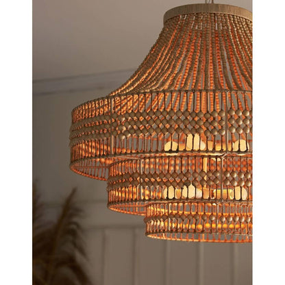 Tiered Wood Bead Abaca Chandelier