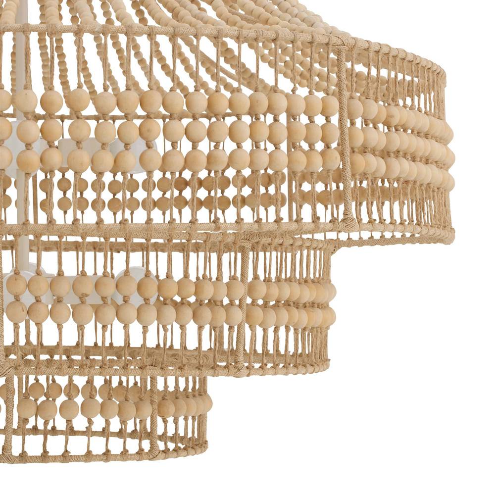 Tiered Wood Bead Abaca Chandelier