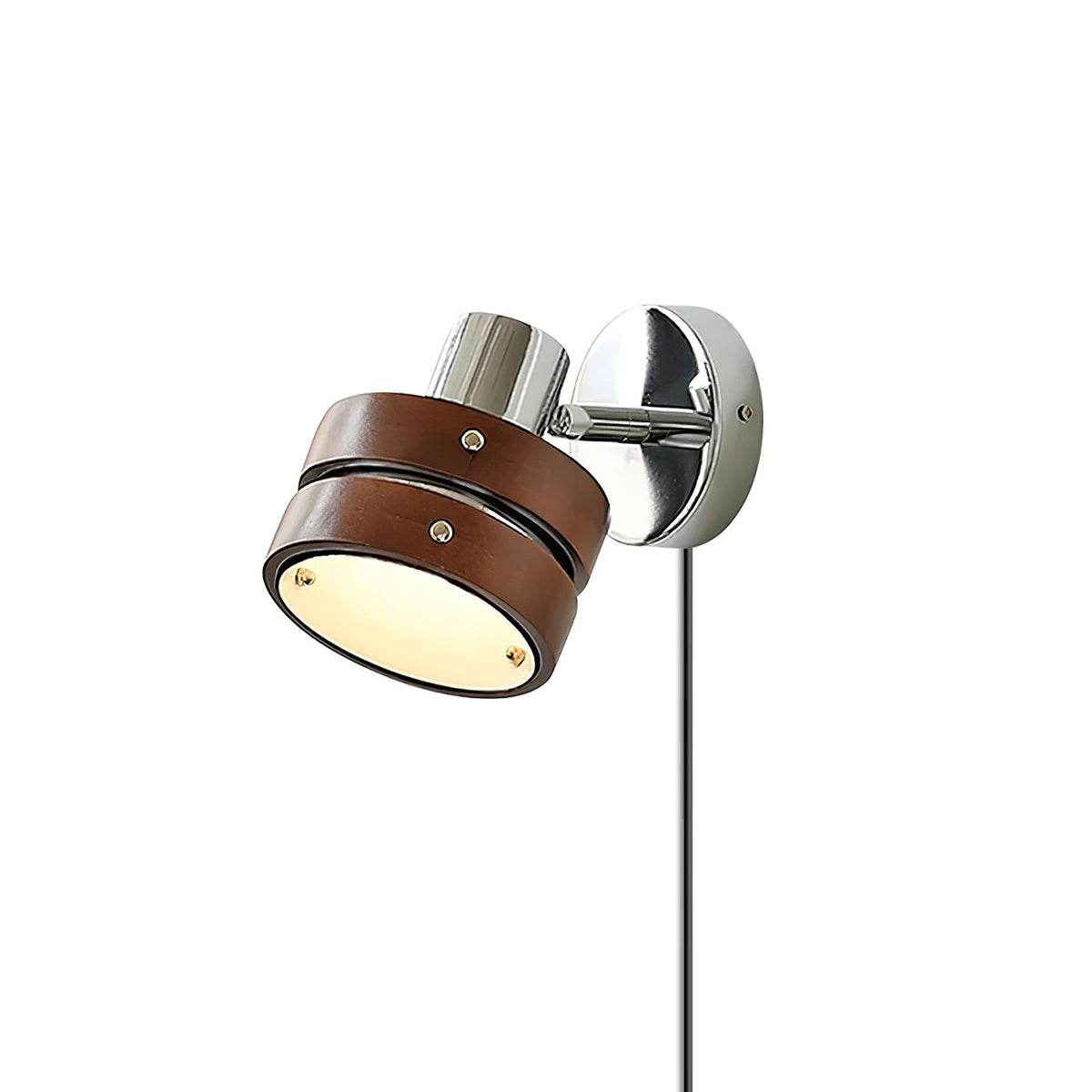 Tiltable Walnut Chrome Plug-In Wall Light