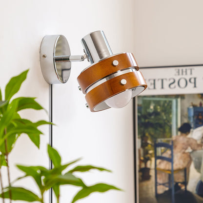 Tiltable Walnut Chrome Plug-In Wall Light / Walnut color & Chrome / 1 piece / AU Plug