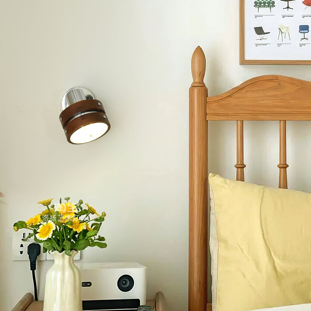 Tiltable Walnut Chrome Plug-In Wall Light / Walnut color & Chrome / 2 pieces / UK Plug