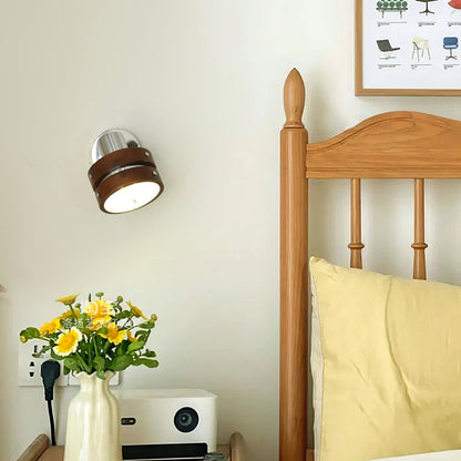 Tiltable Walnut Chrome Plug-In Wall Light / Walnut color & Chrome / 2 pieces / UK Plug