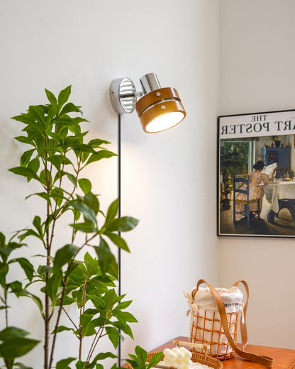 Tiltable Walnut Chrome Plug-In Wall Light