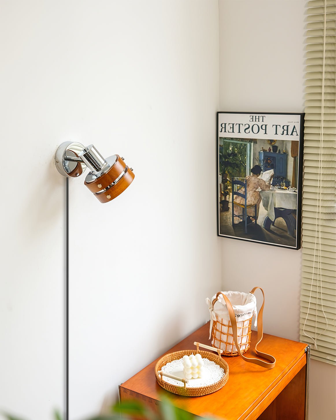 Tiltable Walnut Chrome Plug-In Wall Light
