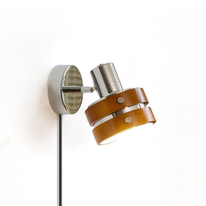 Tiltable Walnut Chrome Plug-In Wall Light