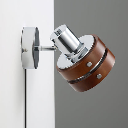 Tiltable Walnut Chrome Plug-In Wall Light